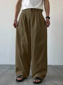 Claim Dot 男士休闲日常宽松裤，带折叠和褶皱设计，秋季 - 棕色 - 查看 7