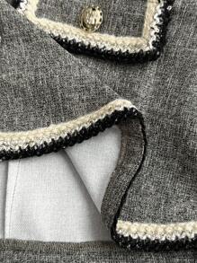 SHEIN Elenzya 大码女式黑白花卉拼布圆领仿口袋长袖常规夹克 - 彩色 - 查看 7