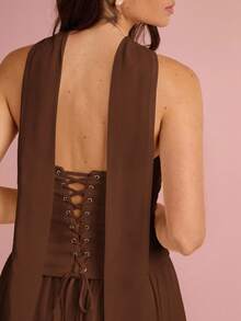 Enchnt 女士纯色抹胸开叉褶皱时尚夏装