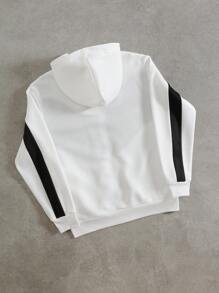 Manfinity EMRG Men's Contrast Color Zipper Collar Hooded Casual Sweatshirt, White And Black Hoodie, White Zip Up, Back And White Hoodies, Zip Up Hoodie - Multicolor - View 2