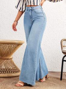 Breezaya Quần jean ống rộng dáng rộng có túi cho nữ - Rửa nhẹ - Xem 5