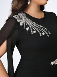 Chikora 大码纯色休闲连衣裙，适合夏季优雅女士连衣裙女士派对连衣裙女士派对连衣裙女士正式新品女士连衣裙女士休闲连衣裙母亲节妈妈母亲妈妈母亲节妈妈妈妈母亲节礼物婚礼婚礼宾客礼服女士订婚礼服婚礼宾客礼服女士西式连衣裙女士连衣裙女士长袖连衣裙女士复活节连衣裙 - 黑色 - 查看 3