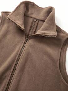 SHEIN Autumn And Winter Maternity Simple Solid Zip-Up Stand Collar 3-In-1 Jacket - Brown - View 16
