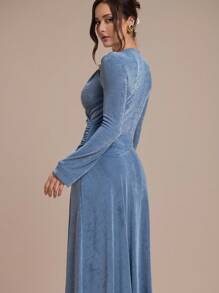 Modelyn Women's V-Neck Metal Buckle Asymmetrical Ruched Waist Elegant Versatile Daily Casual Party Dress,Fall Wedding Guest Dress,Fall Dresses For Women