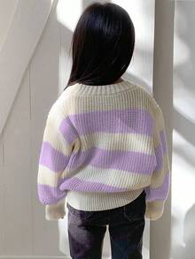 DAZY Young Girl Casual Daily Colorblock Striped Oversized Sweater, Autumn/Winter - Purple - View 4