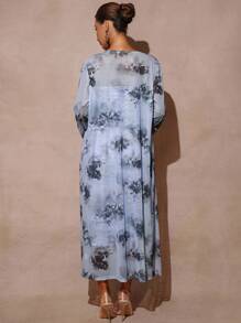 MaterniChic 2pcs/Set Pregnant Women Party Wear Sequined Long Cardigan And Solid Color Ruched Fitted Tube Dress, For Baby Shower Party, For Maternity  Fall Clothes  Maternity  Baby Shower - Blue - View 2