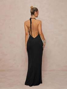 Lumalex فستان نسائي جميل ذو رقبة حلقة معدني للعطلات والمهرجانات الموسيقية على الشاطئ، عميق الياقة على شكل V مرن - الأسود - مشاهدة 2