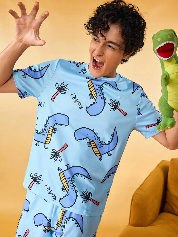 Notgurli Men Cartoon Graphic PJ Set / Pajama Set - Baby Blue - View 5