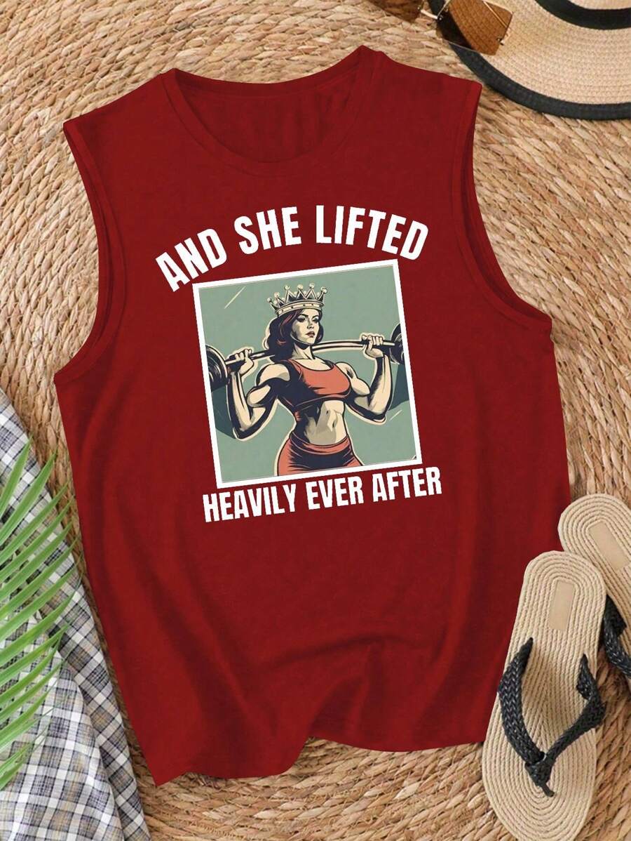 Lunelith SHEIN Lunessa Women's Sleeveless Tank Top, Casual Liberty Statue & Letter Print, Summer Graphic Tees Women Tops