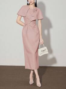 Modelyn Women's Elegant Midi Dress With 3D Floral Texture