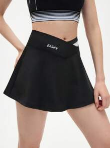 Eassivo Eassivo 女式休闲运动字母印花迷你裙和裙裤 - 黑與白 - 查看 3