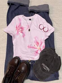 Attitoon 女士花卉印花圆领短袖修身T恤，适合夏季