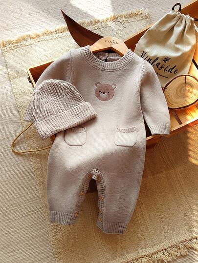 Vintaside Kids Infant Boys' Cute Bear Pocket Long Sleeve Jumpsuit Fall Winter