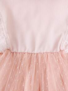 SHEIN Baby Girls' Pink Lace Patchwork Elegant Long Sleeve Dress - Pink - View 4