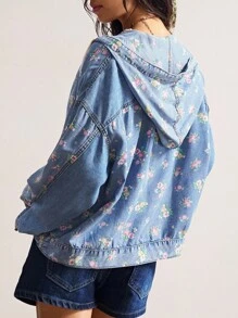 Bohemela 大码休闲复古碎花连帽衫 - 藍色 - 查看 7