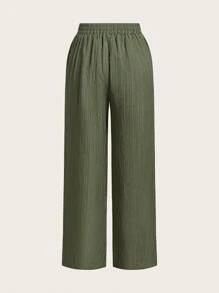 SHEIN Essnce 3 件套女士休闲腰带口袋直筒裤套装，适合夏季，条纹面料 - 彩色 - 查看 7