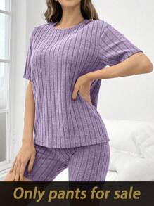 SHEIN 女士纯色拉绒罗纹修身短裤、家居服 - 紫色 - 查看 4