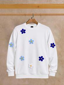 Manfinity NXTstreet Felpa con stampa floreale da uomo, adatta per l'uso quotidiano, camicie floreali da uomo, magliette a maniche lunghe estive da uomo con stampa floreale, felpe con ricamo floreale da uomo, felpe con cappuccio con fiori da uomo, felpe con fiori da uomo, per autunno e inverno