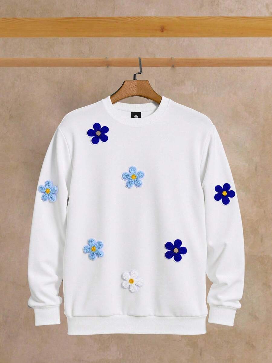 Manfinity NXTstreet Felpa con stampa floreale da uomo, adatta per l'uso quotidiano, camicie floreali da uomo, magliette a maniche lunghe estive da uomo con stampa floreale, felpe con ricamo floreale da uomo, felpe con cappuccio con fiori da uomo, felpe con fiori da uomo, per autunno e inverno