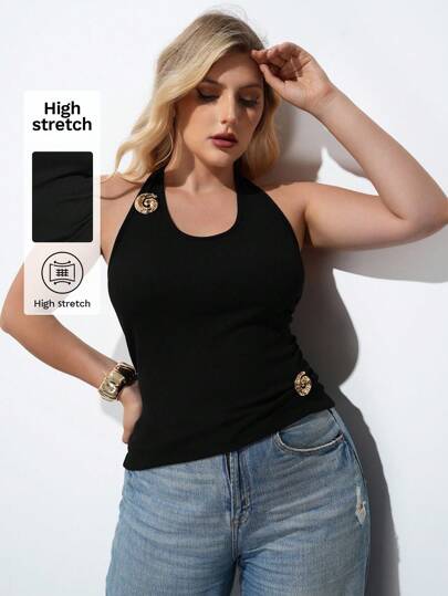 Maija 大码女式金属装饰休闲露背吊带背心，夏季女式度假海滩休闲外出上衣波西米亚风办公室穿搭节日派对夏威夷狂欢穿搭