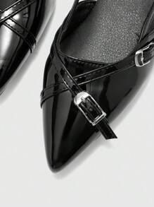 CUCCOO BIZCHIC 女士尖头小猫跟鞋黑色镂空后带舒适通勤百搭女士高跟穆勒鞋 - 黑色 - 查看 7