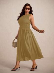 Elaquor Figurbetontes Kleid ohne Ärmel in Große Größen, schwarz, geeignet für Urlaub, Pendeln und den täglichen Gebrauch