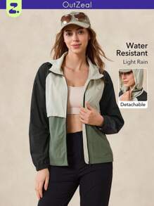 OutZeal Women Outdoor Jacket Camping Hiking Water-Resistant Lightweight Color-Blocked Hooded Outdoor Top Spring Fall - Multicolor - View 13