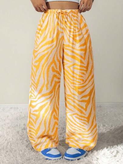 Coolane Kids Tween Girls Summer/Fall Streetwear/Vintage/ Animal Zebra Print Wide Leg Pants,Parent-Child Clothing,Back To School,Basic ,Animal Print