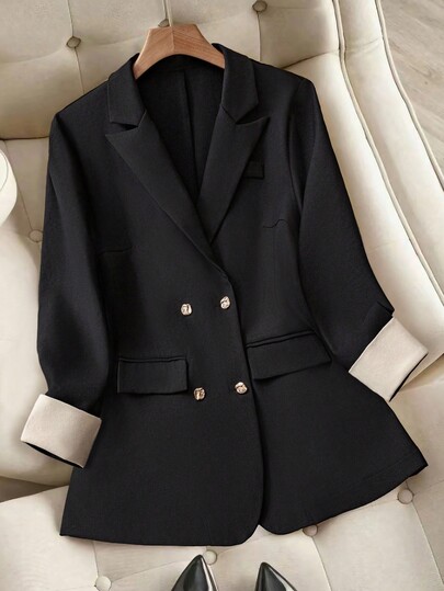 GlowEve CURVE Plus Size Women's Slimming Contrast Color Metal Elegant Casual Thin Blazer Winter Fall Autumn