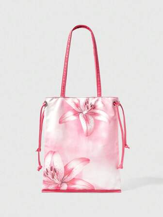 Fairycore حقيبة كتف جلدية مزينة بتصميم زهرة الليلي الوردية، حقيبة عملية وأنيقة مناسبة للتسوق والحفلات والمدرسة والتنقل