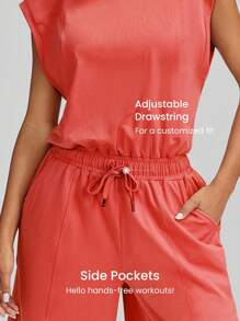 GLOWMODE Cloudknit Peekaboo Cut-Out Drawstring Jumpsuit With Side Pockets Daily - Orange - View 4