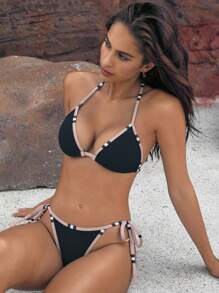 Swim Chiccia 夏季 2 件套女士条纹印花吊带比基尼上衣和比基尼下装 - 彩色 - 查看 4