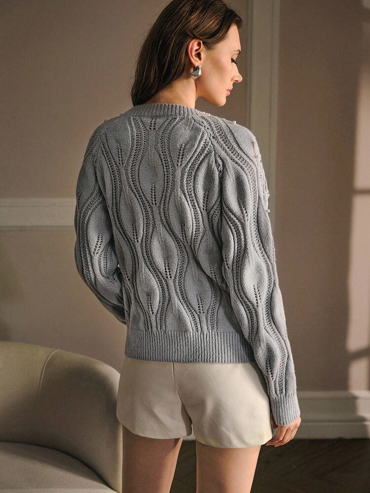 MOTF PREMIUM 珠饰细节纽扣开衫 - 灰色 - 查看 3