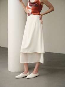 Uhlyne 优雅的多层纹理半身裙 - 米色 - 查看 5