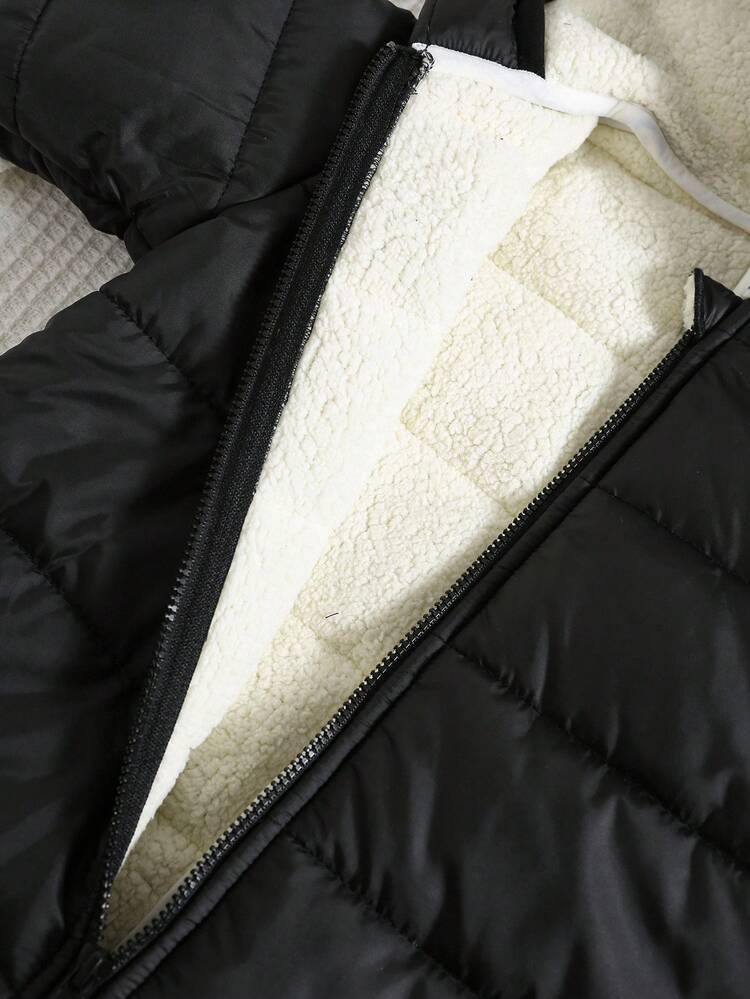 SHEIN 3件套新生婴儿男童/女童可爱纯色连帽加厚连体衣、滑雪服、手套、男女通用婴儿服装、婴儿冬装、保暖加厚 - 彩色 - 查看 6