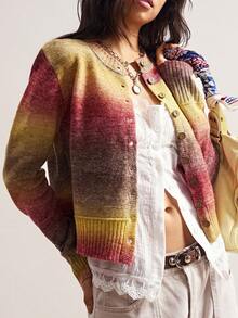 Bohemela 女士休闲条纹渐变色开衫，适合秋冬季音乐节和万圣节 - 彩色 - 查看 5