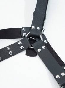 SHEIN Dây nịt da trang trí đinh tán hình chữ O cho nam - màu đen - Xem 5