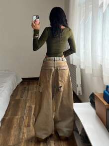 StreetHx 女士长袖紧身衣，棕色，修身剪裁，简约百搭，通勤适用 - 軍綠色 - 查看 2