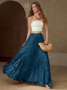 MOTF PREMIUM VÁY MAXI CẠT CAO KẾT CẤU TRẮNG KHÔNG CÓ THẮT LƯNG - Màu xanh nhạt - Xem 4