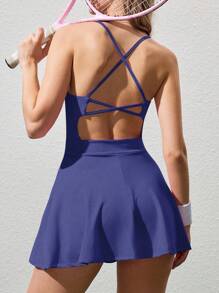 CourtClass 女士休闲纯色无袖优雅连衣裙 - 紫丁香色 - 查看 5