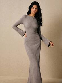 Poéselle Women's Dresses Knitted Dresses Backless Women's Long Dresses Long Sleeve Dresses Basic Dresses Lounge Dresses Brown Dresses Women's Solid Color Round Neck Raglan Sleeve Fitted Dress Fall Clothes For Women Autumn Clothes Fall Outfits For Women Women's Winter Clothes Fall Dresses For Women Winter Dress Women Dresses For Women Casual