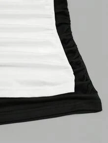 Sweetra Maglietta casual a maniche lunghe, slim fit, comoda, con collo a giro, tinta unita, per donne taglie forti - Bianco e nero - Visualizzare 11