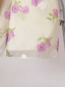 SHEIN Bộ 2 món áo không tay và quần short vải voan thêu hoa trang trí nơ 3D cho bé gái, ngọt ngào và tràn đầy năng lượng cho mùa hè - Màu tím - Xem 6