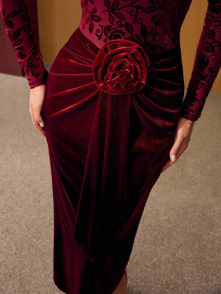 VELVET JACQUARD FLORAL DECOR DRESS, AUTUMN/WINTER