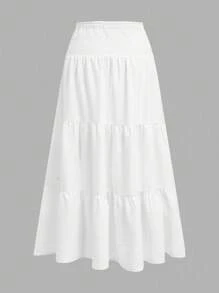 SHEIN MOD Váy xòe nhiều lớp màu trắng thường ngày dành cho nữ, thích hợp cho mùa hè, đa năng, thích hợp mặc hàng ngày, có dây rút ở eo - trắng - Xem 2