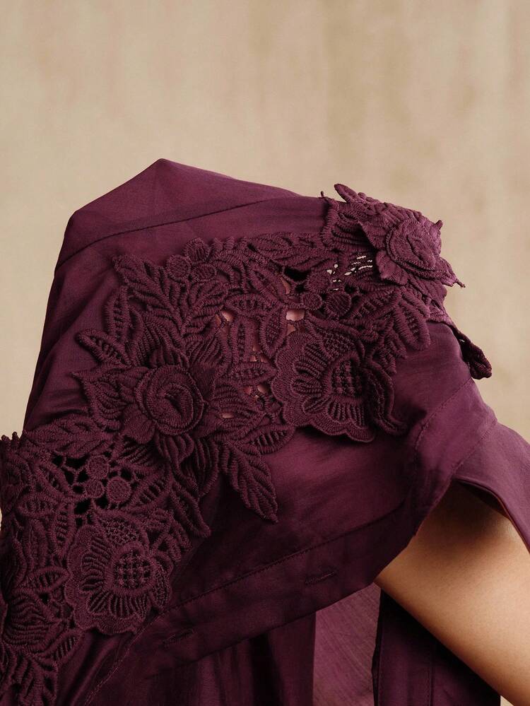 エレガントなファッションロマンチックなデートバカンス レース パッチワーク 中空 フローラル カラー ブラウス リボン フレアヘム マキシスカート レディース 2点セット