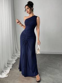 Firerie 女士新款优雅红裙褶饰网纱连衣裙、度假裙、酒红色裙子/海边、派对、酒会/演唱会/郊游休闲 - 藏蓝色 - 查看 3