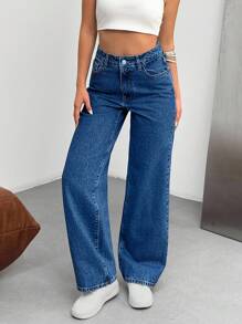 EURMUSE Damen Jeans mit hoher Taille und weitem Bein