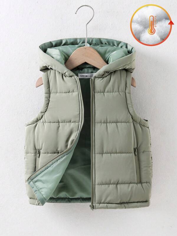 SHEIN Young Boy's Fashionable Sleeveless Hooded Jacket, Autumn/Winter Fall , Puffer Vest