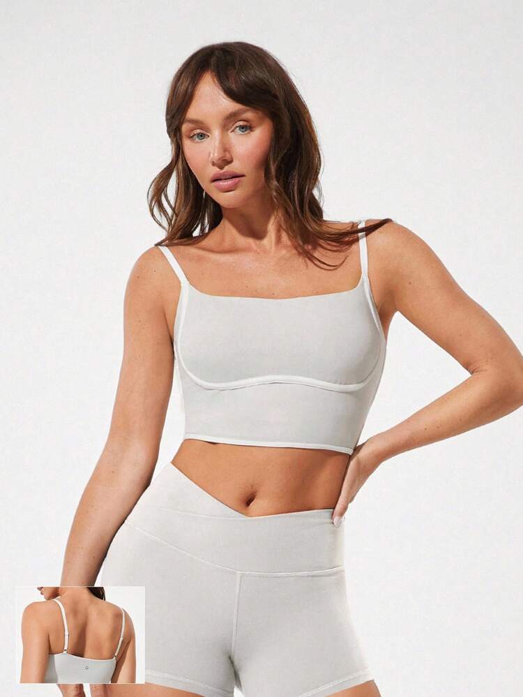 FeatherFit™ Two-Tone Scoop Neck Longline Sports Bra Low Impact Yoga Pilates Daily